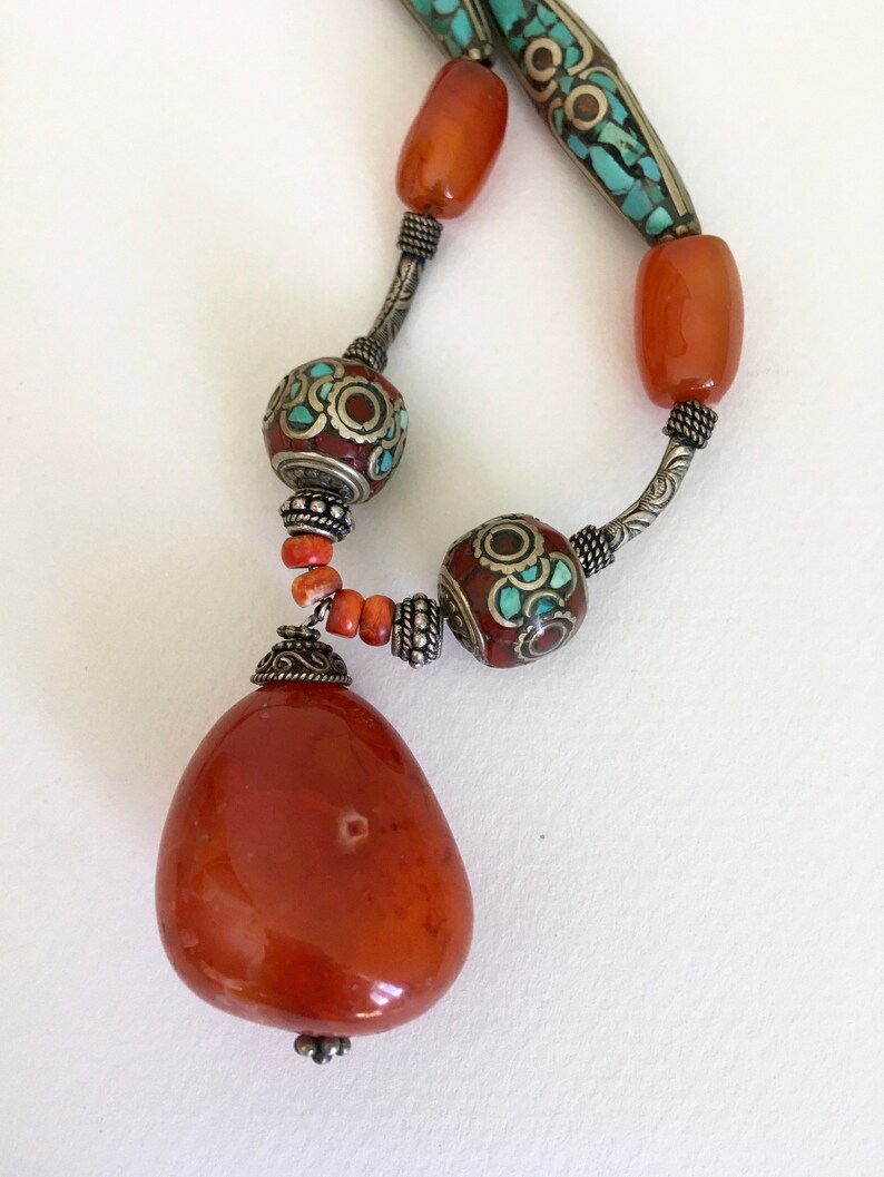 Tribal Style Carnelian Pendant Necklace