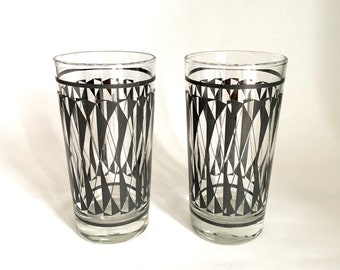 Pair Modernist MCM Graphic Highball Tumblers