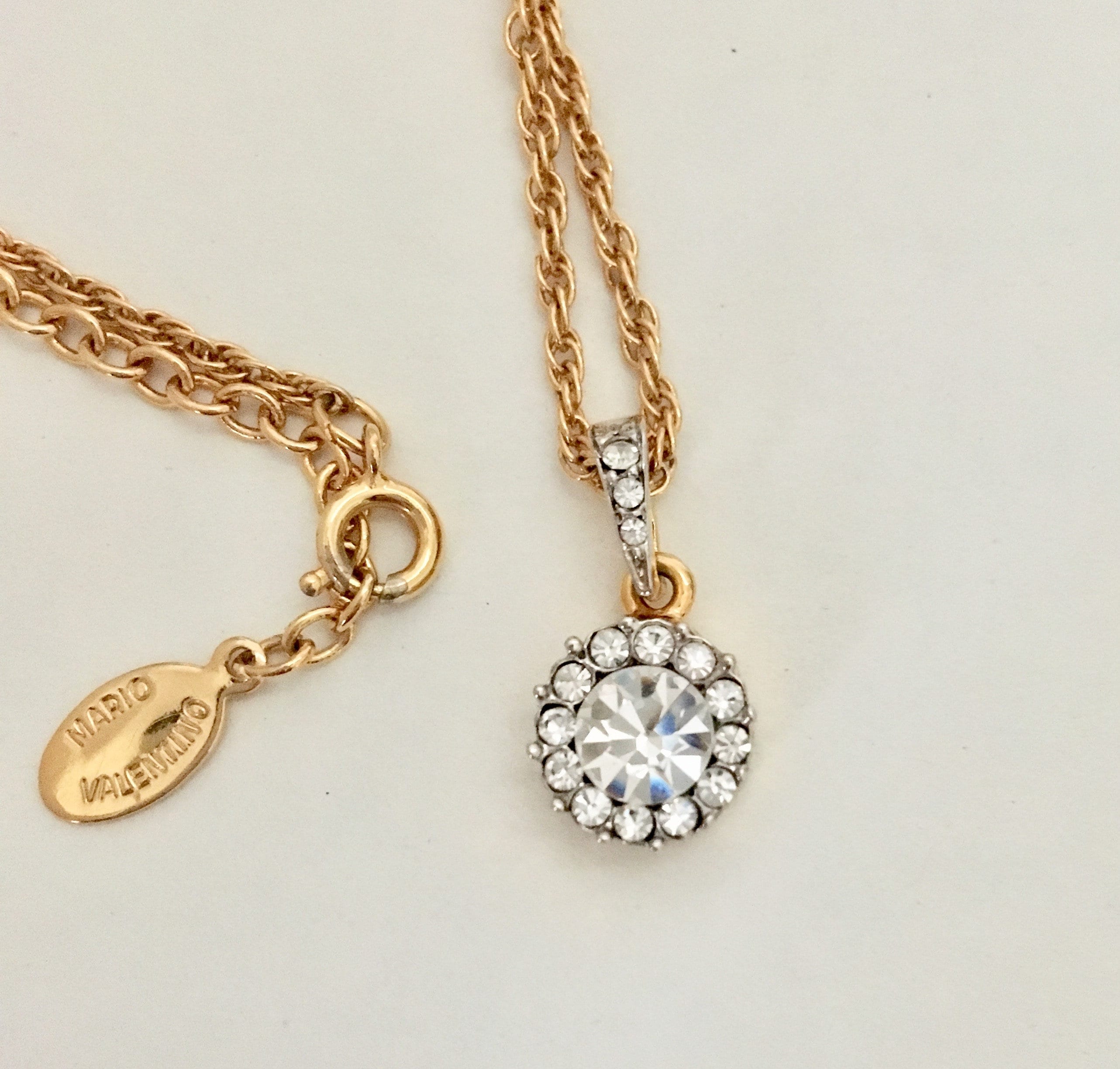 Mario Valentino Gold Toned Chain and Faux Diamond Pendant 