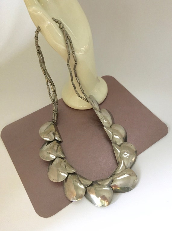 Statement Large Scale Silvered Metal Necklace - image 3