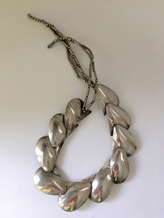 Statement Large Scale Silvered Metal Necklace - image 1