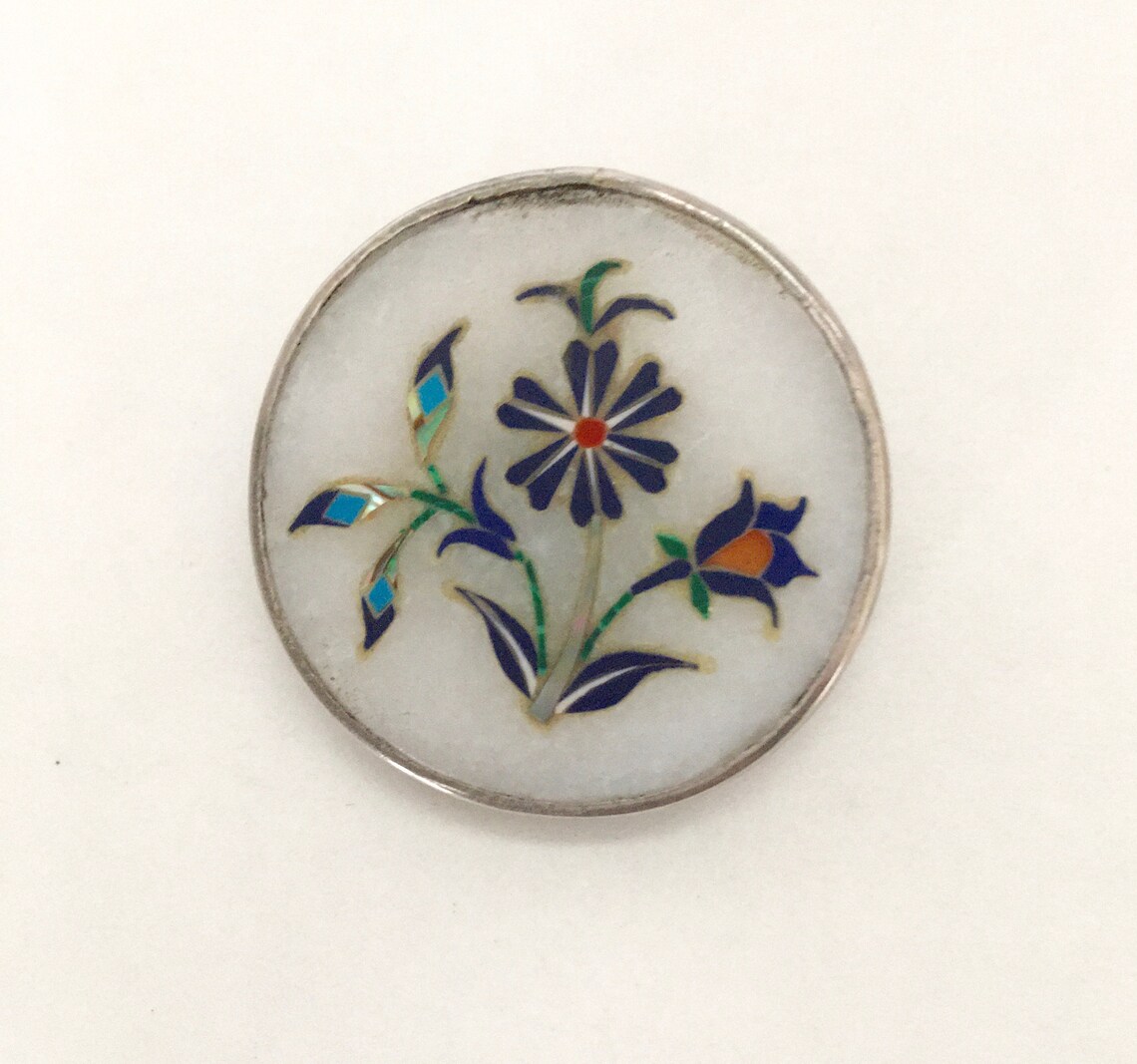 Inlaid White Marble Flower Brooch - Etsy