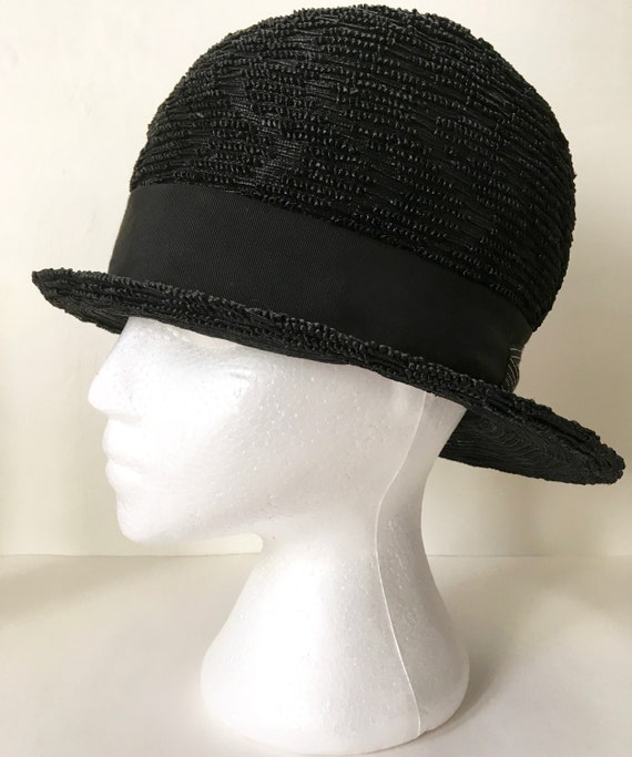 Vintage Black Straw Cloche A Lady Charm Original - image 5