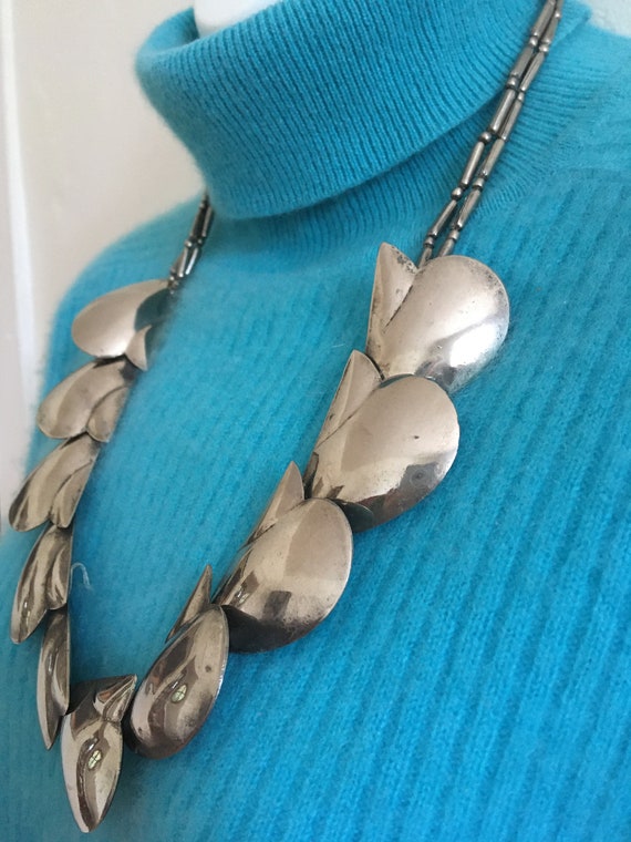 Statement Large Scale Silvered Metal Necklace - image 2