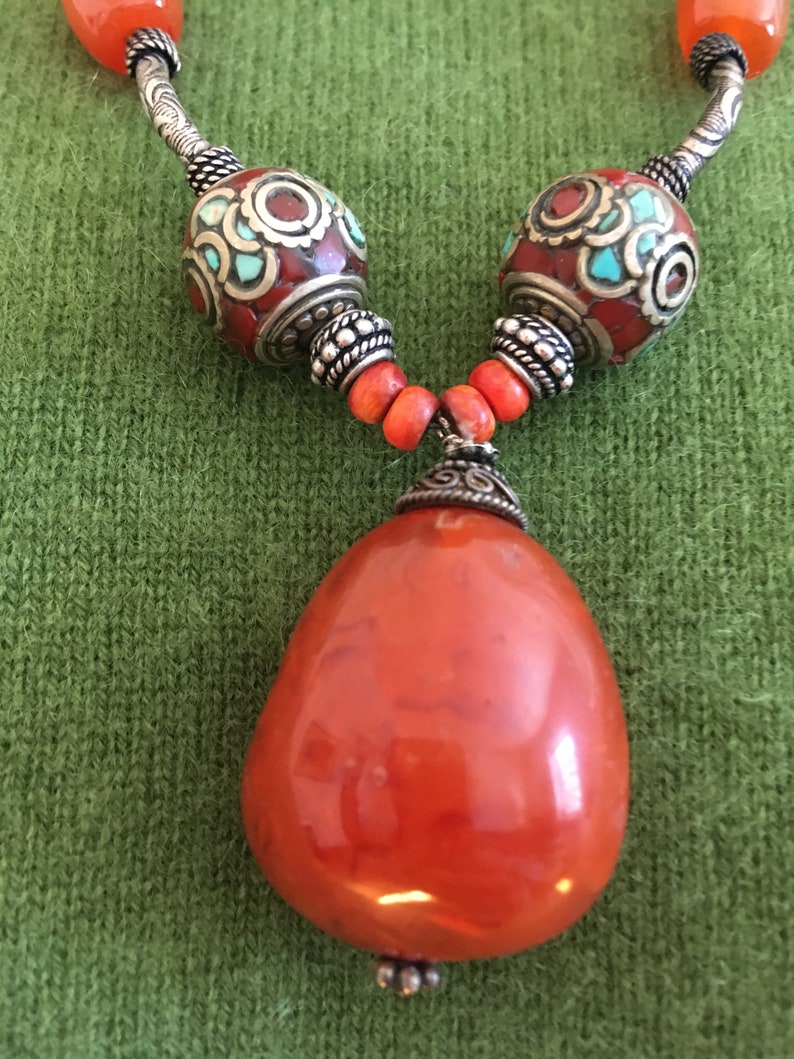 Tribal Style Carnelian Pendant Necklace