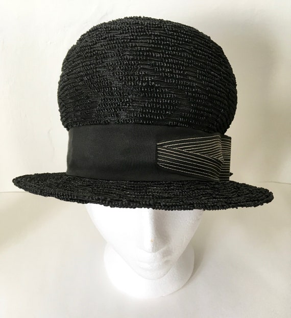 Vintage Black Straw Cloche A Lady Charm Original - image 1