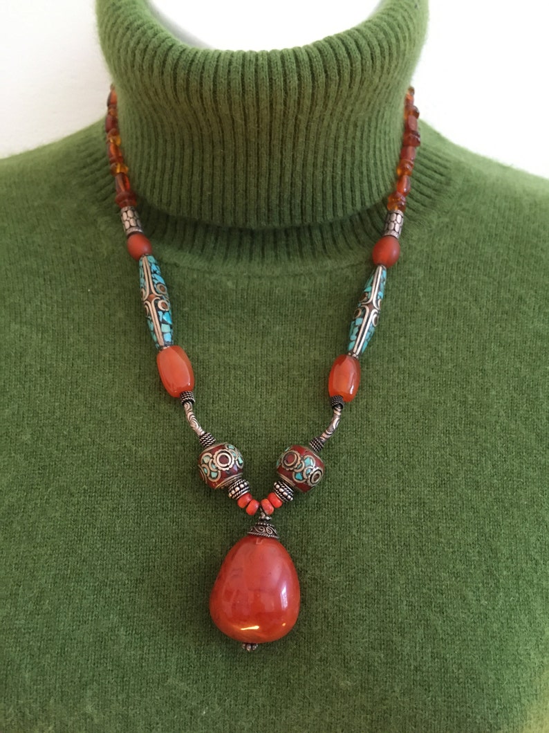Tribal Style Carnelian Pendant Necklace