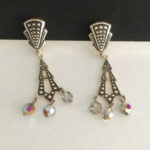 Faux Marcasite Art-Deco-Stil baumeln Clip auf Ohrringe