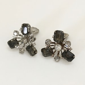 Glorious Vintage Olive Green Rhinestone Clip on Earrings