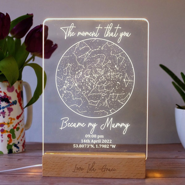 Custom Star map for Mom - personalised by date & location. When you became my Mommy. LED table lamp. Unique Mother's Day or birthday gift.