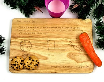 Personalised engraved Santa thank you letter. Plate for Christmas Eve treats, snack drink & carrot. Customise with your own unique wording