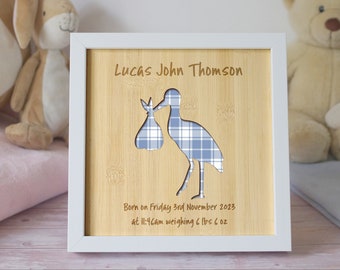 Personalised Newborn baby gift. Birth Details Cutout Art - Blue Edition. Custom Nursery Decor, Christening present. New baby boy frame