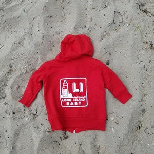 Long Island Baby Logo zip hoodie Red. Long Island Hoodie. image 3