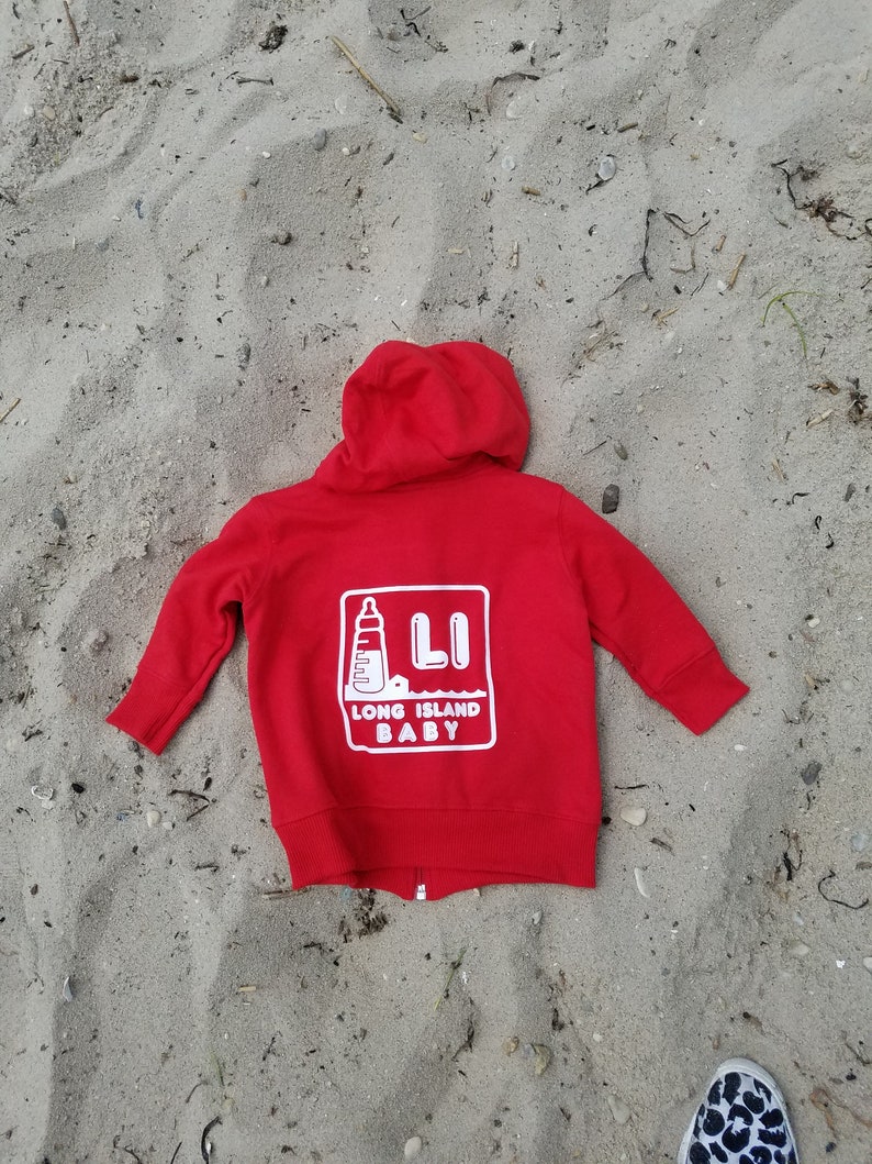 Long Island Baby Logo zip hoodie Red. Long Island Hoodie. image 3