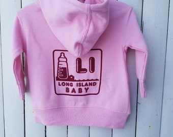 Long Island Baby Logo zip hoodie Pink. Long Island Hoodie.