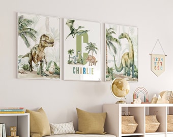 Dinosaur Nursery Art Prints: Green Boys Bedroom Decor