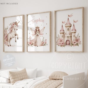 Unicorn Nursery print, Nursery wall art, Set of 3 prints, Fairy princess, Kids bedroom art, Unicorn print,  fairy print, Pink nursery