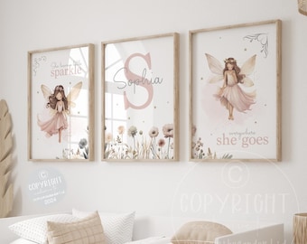 Fairy Nursery Print Set: Personalized Girl's Bedroom Wall Art