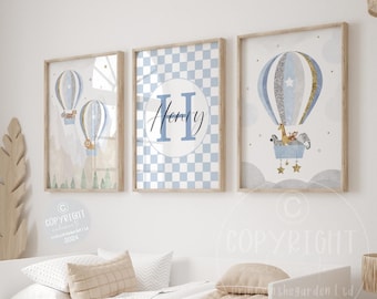 Safari Animals Hot Air Balloon Nursery Print Set: Gender Neutral Decor