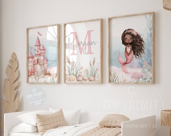 Mermaid Nursery Art Prints: Pink Bedroom Decor, Set of 3