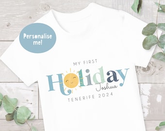 Kids first holiday T-shirt, Personalised Kids T-shirt, Girls T-shirt, Kid's name T-shirt, Boy t-shirt, Holiday t-shirt, Summer holiday top