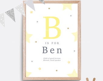 Personalized Star Nursery Print: Baby Name Meaning, Christening Gift
