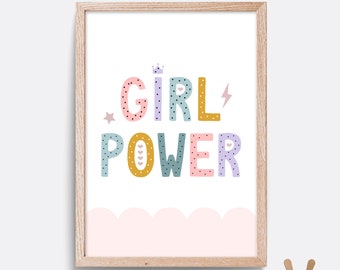Girl power print, nursery print, nursery wall art, girl nursery print, kids bedroom art, girl wall art, pink print, playroom art