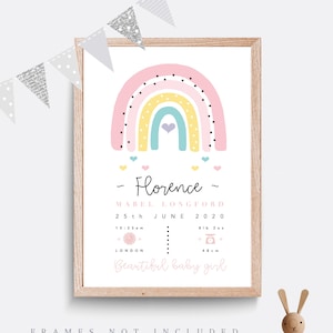 Birth details print, Rainbow nursery print, Birth poster, Baby name print, Baby name sign, Rainbow baby, Kid name wall art, Kid decor
