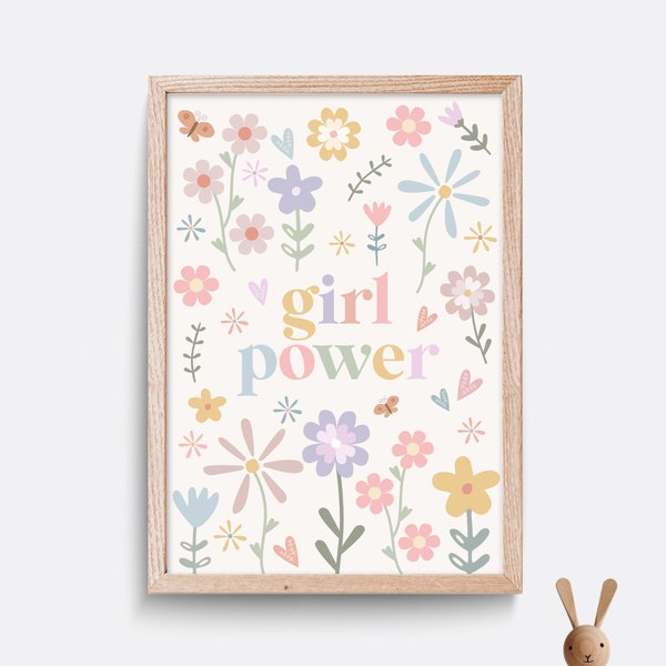 Girl power print, nursery print, nursery wall art, girl nursery print, kids bedroom art, girl wall art, pink print, playroom art, wildflower