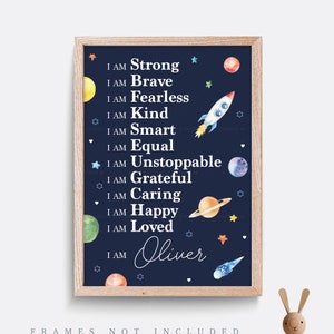 Kids Daily Affirmation Print, Positivity Prints, Children's Room Print, Playroom art, Space nursery print, Nursery Decor, Personalised Print