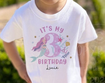 Mermaid Birthday T-shirt, Birthday Keepsake T-shirt, Children's Birthday Gift, 1st Birthday T-shirt, Girls Birthday, 3rd Birthday T-shirt