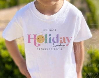 Kid's first holiday T-shirt, Personalised Kids T-shirt, Girls T-shirt, Kid's name T-shirt, Boy t-shirt, Holiday t-shirt, Summer holiday top