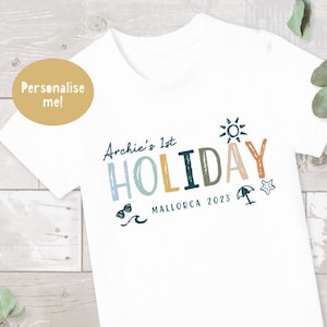 Kids first holiday T-shirt, Personalised Kids T-shirt, Girls T-shirt, Kid&#39;s name T-shirt, Boy t-shirt, Holiday t-shirt, Summer holiday top