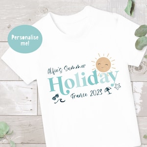 Kids first holiday T-shirt, Personalised Kids T-shirt, Girls T-shirt, Kid&#39;s name T-shirt, Boy t-shirt, Holiday t-shirt, Summer holiday top