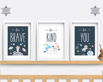 Set Of 3 Nursery Prints Space Nursery Decor Nursery Wall Etsy