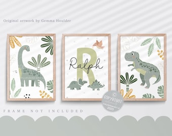 Dinosaur Nursery Print: Green Boys Bedroom Wall Art