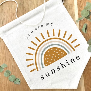 You are my sunshine pennant flag, boho nursery decor, bedroom decor, linen banner, Playroom, Children's bedroom flag, Kids birthday gift