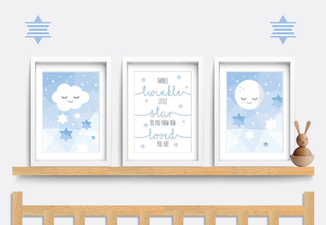 Nursery Wall Art, Set of 3 Star Prints, Twinkle Twinkle Little Star ...