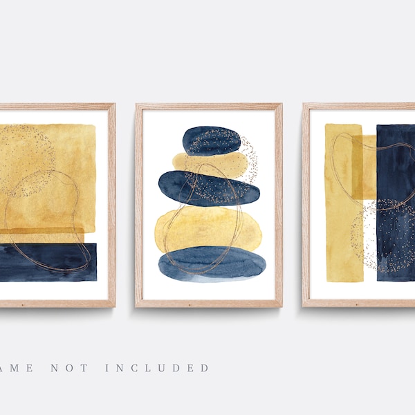 Navy Yellow Wall Art Etsy UK