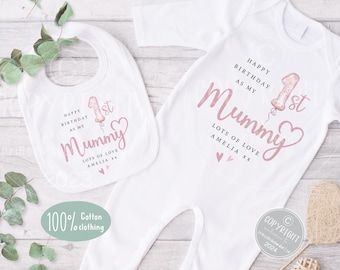 Personalized 1st Birthday Sleepsuit: Mummy Gift, Cotton Baby Grow