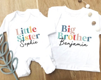 Personalized Sibling Set: Matching Cotton T-Shirt & Baby Grow