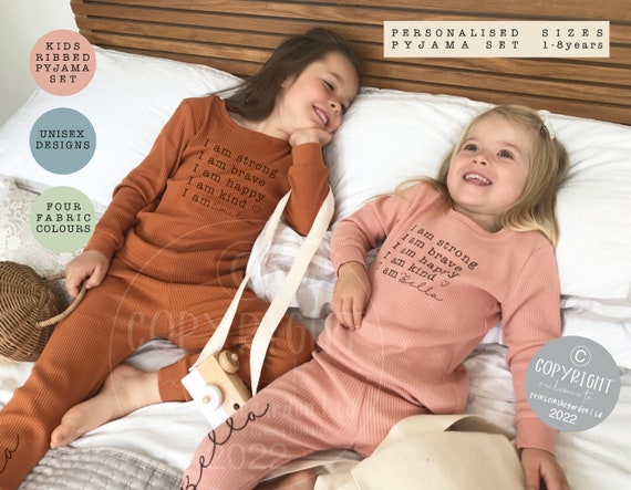 Personalised Children's Pyjamas, Kid's Loungewear Set, Unisex Kid's Pyjamas,  Fitted Leggings and Top Set 
