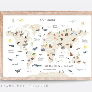 Animal World Map Print, Map Wall Art,  Educational Print,  Baby Decor,  Nursery Map,  Nursery Room,  Children's Room Decor,  Playroom Print
