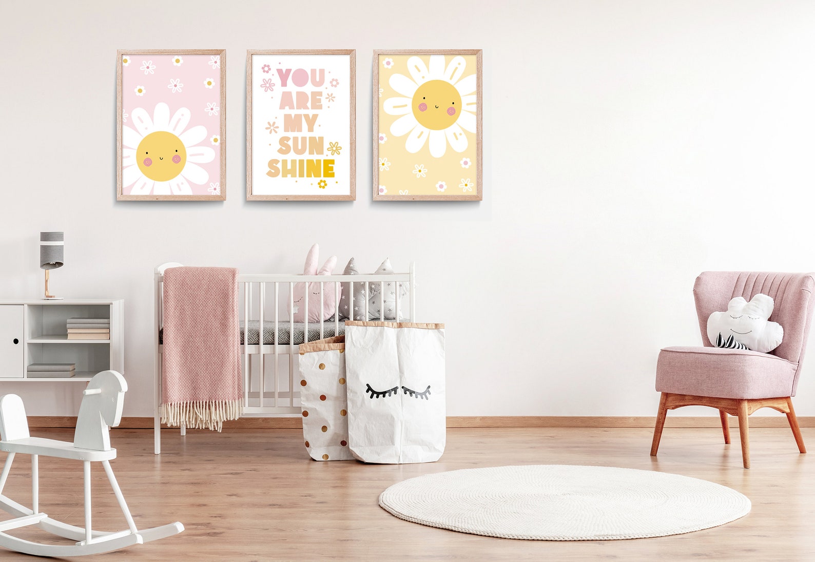 Rainbow Sunshine Nursery Print Set: Pink & Yellow Wall Art - Etsy