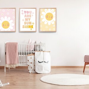 Rainbow Sunshine Nursery Print Set: Pink & Yellow Wall Art - Etsy