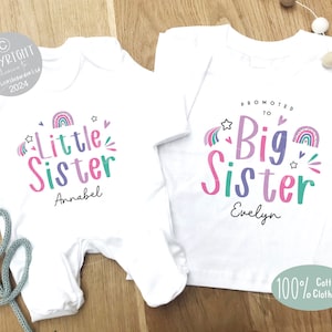 Sisters matching t-shirt and baby grow, New baby gift, Gift for sister, new big sister gift, Matching clothes for sisters, personalised top