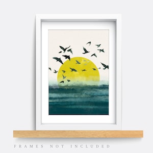 Abstract wall art, Yellow and teal art, Minimalist print, Home decor, Bathroom print, modern wall art, Bedroom wall art, Living room