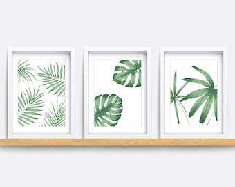 Botanical Print Set: Green Leaf Art, Modern Living Room Decor