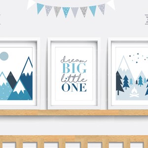 Mountain Nursery Print: Blue Camping Wall Art