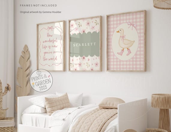 Duck Nursery Print Set: Pink Floral Vintage Style